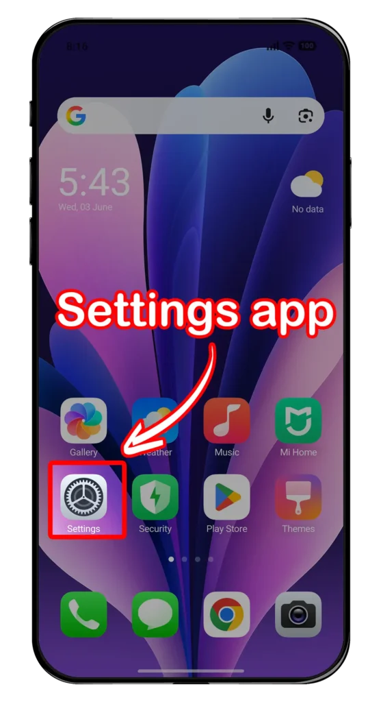 Open Settings app