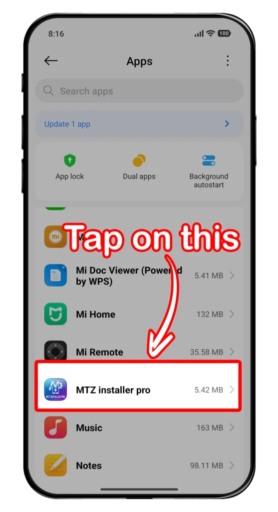 Tap on MTZ Installer Pro app