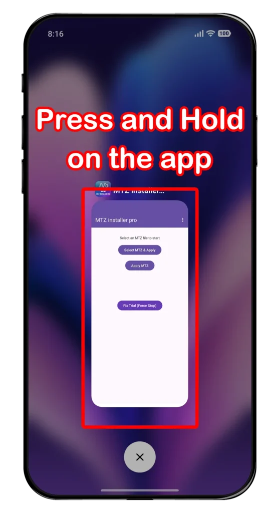 Recent menu - long press the app