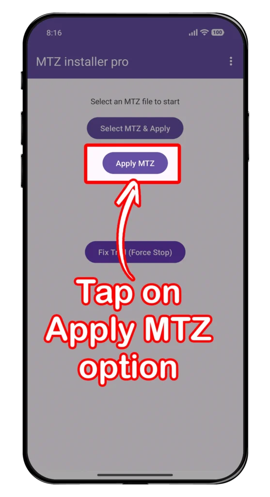 MTZ installer pro app - Apply option