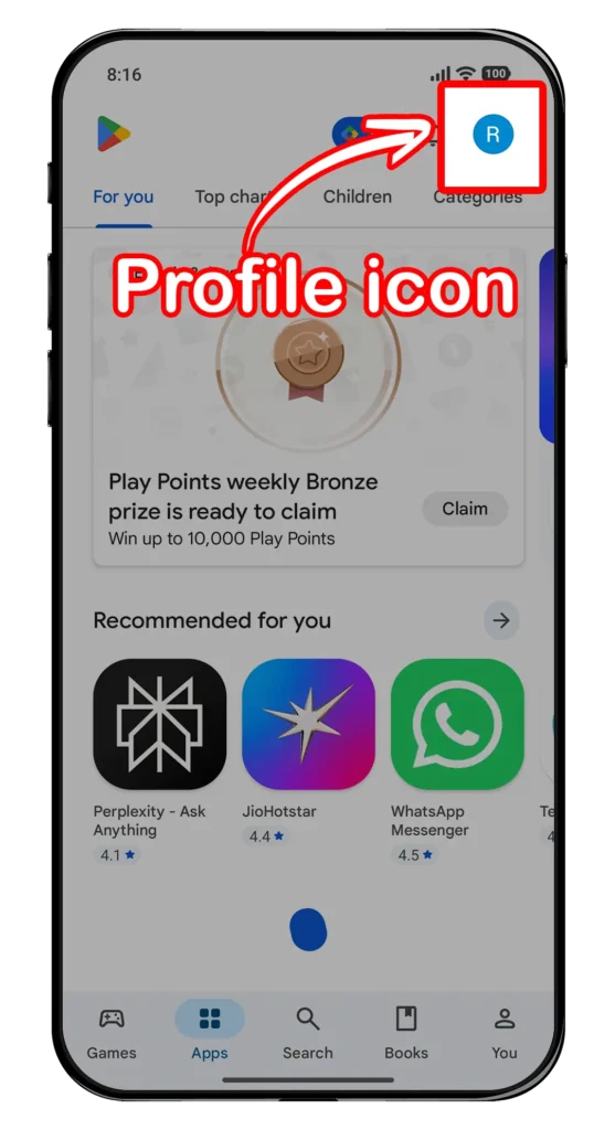 Tap on Profile icon