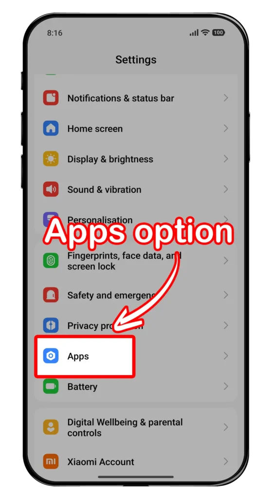 Go to Apps option