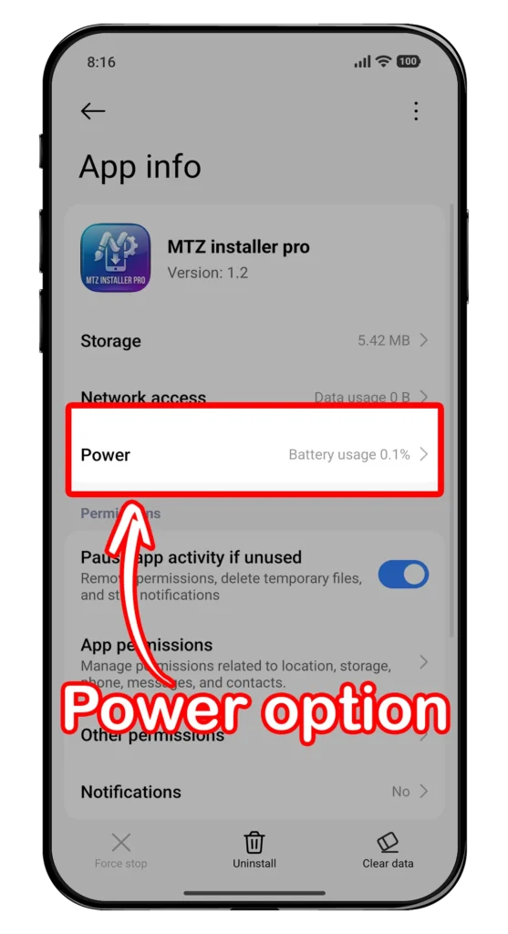 Tap on Power option
