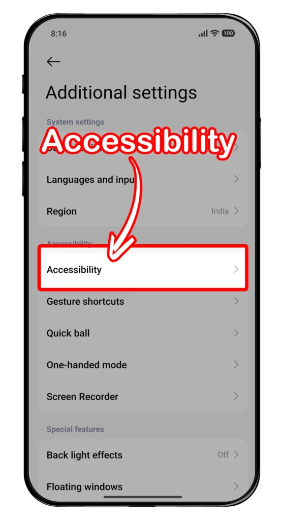 Go to Accessibility