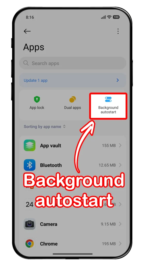 Tap on Background autostart option