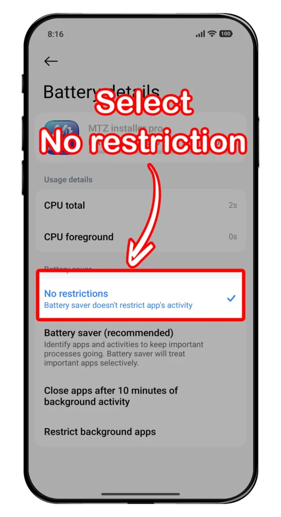 Select No restriction option