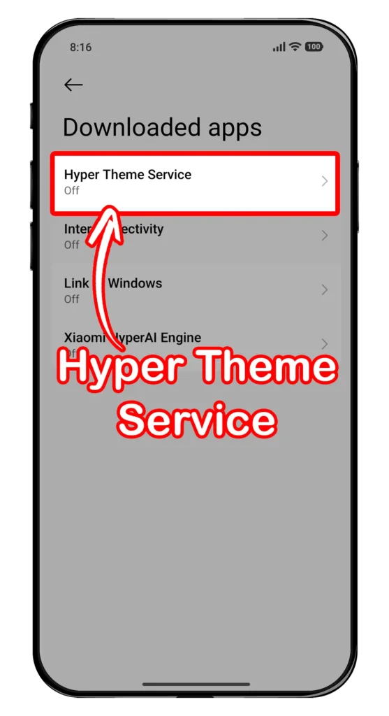 Tap on Hyper Theme Service