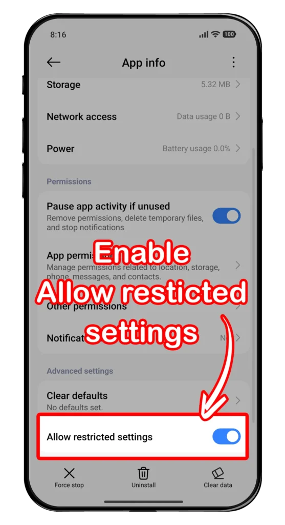 Enable - Allow restricted settings